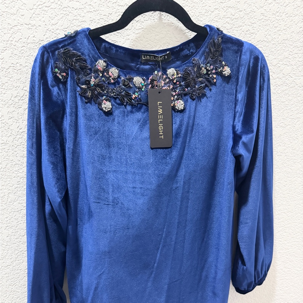 Limelight Blue Embroidered Velvet two piece suit for Women. Eid party wear.